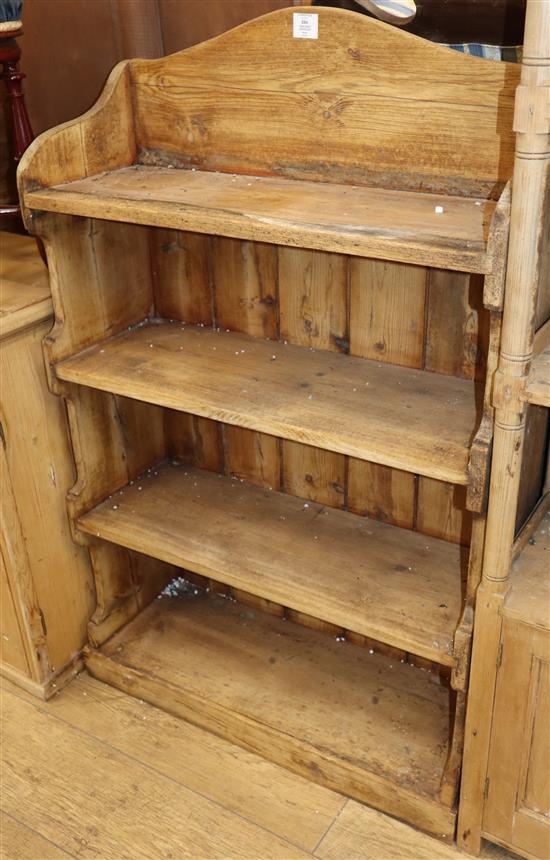 A small pine open bookcase W.76cm